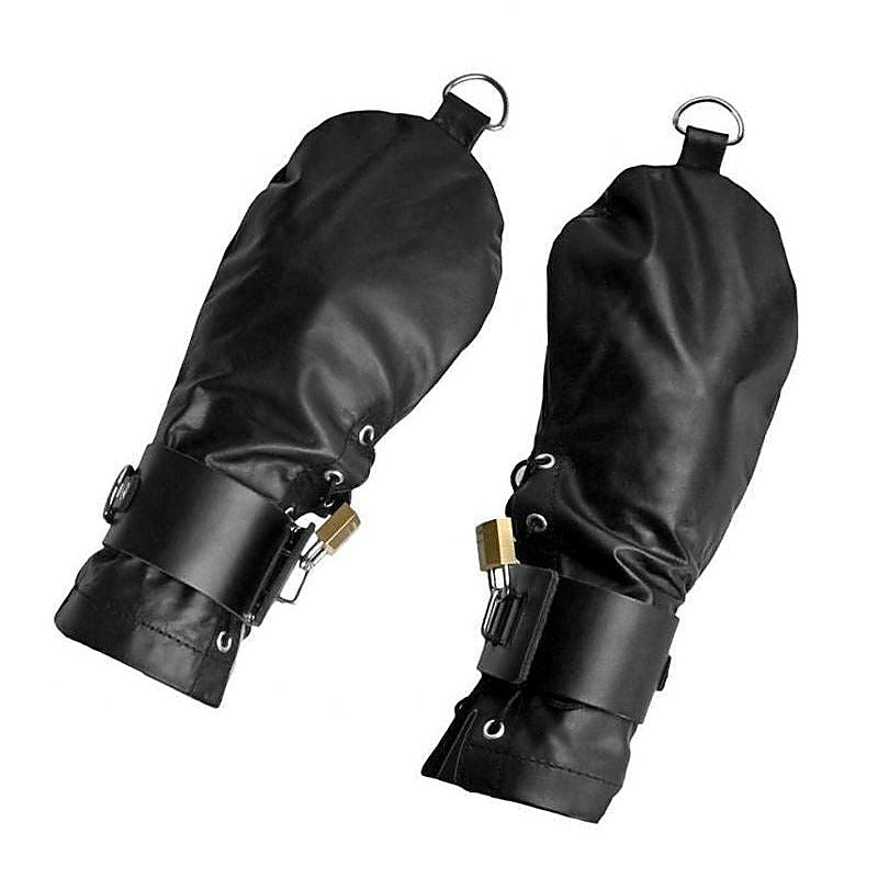 Lace Up Leather Mitts with Wrist Cuffs - Cuffs and Restraints