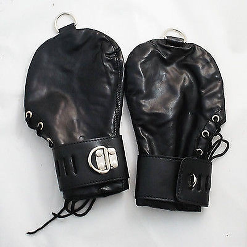 Lace Up Leather Mitts with Wrist Cuffs - Cuffs and Restraints