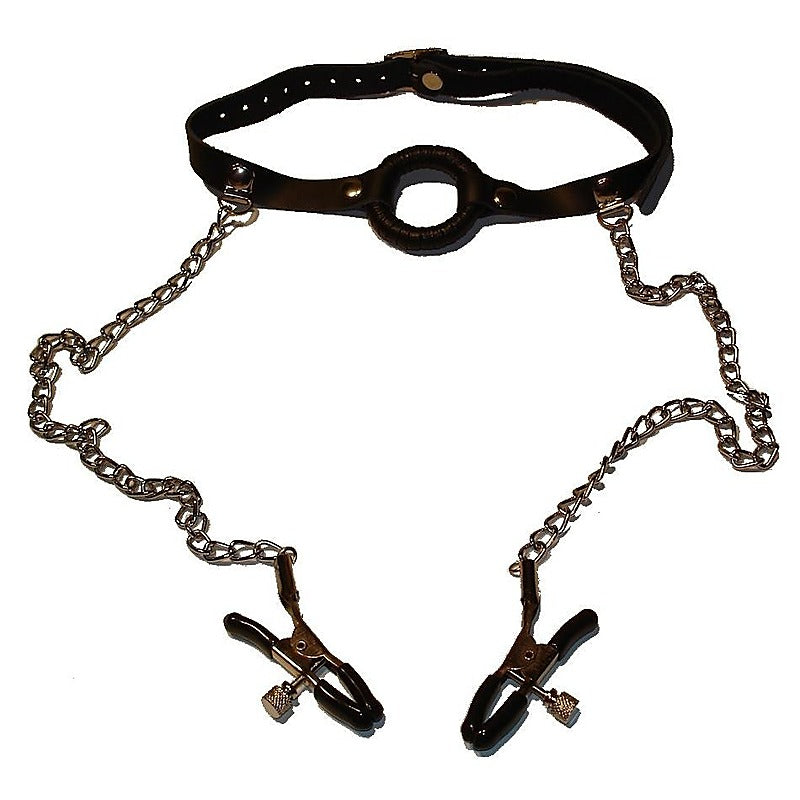O-Ring Gag with Nipple Clamps Thin by BDStyle - Bondage Gags and Bits
