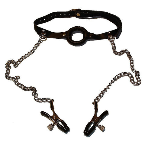O-Ring Gag with Nipple Clamps Thin by BDStyle - Bondage Gags and Bits