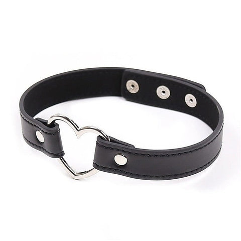 Leather Collar With Metal Heart - Collars and Leads