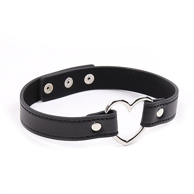 Leather Collar With Metal Heart - Collars and Leads