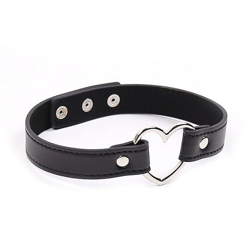 Leather Collar With Metal Heart - Collars and Leads