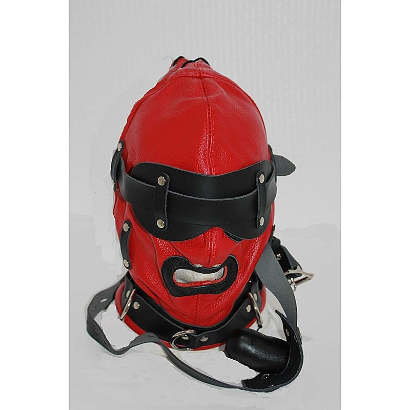 Hell Fire Slave Hood & Blindfold Faux Leather Red & Black - Bondage Hoods