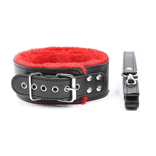 Fetish World Red Fur Lined Locking Collar - Collars and Leads