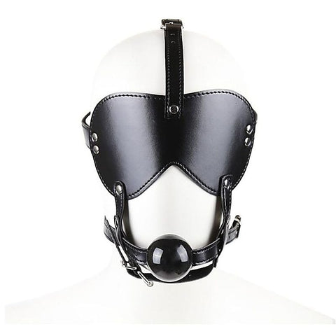 Head Harness Blindfold & Ball Gag Heavy - Bondage Gags and Bits