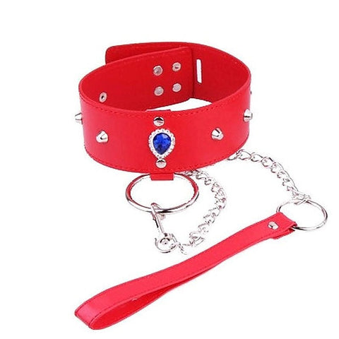 Bondage Collar Set With Heart Crystal Accents By Bdstyle - Fancy Dress Ups