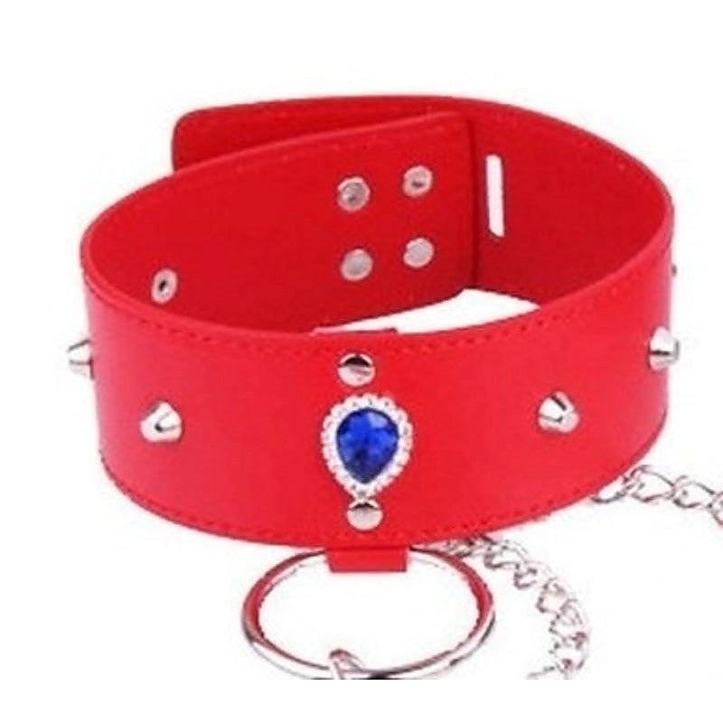Bondage Collar Set With Heart Crystal Accents By Bdstyle - Fancy Dress Ups