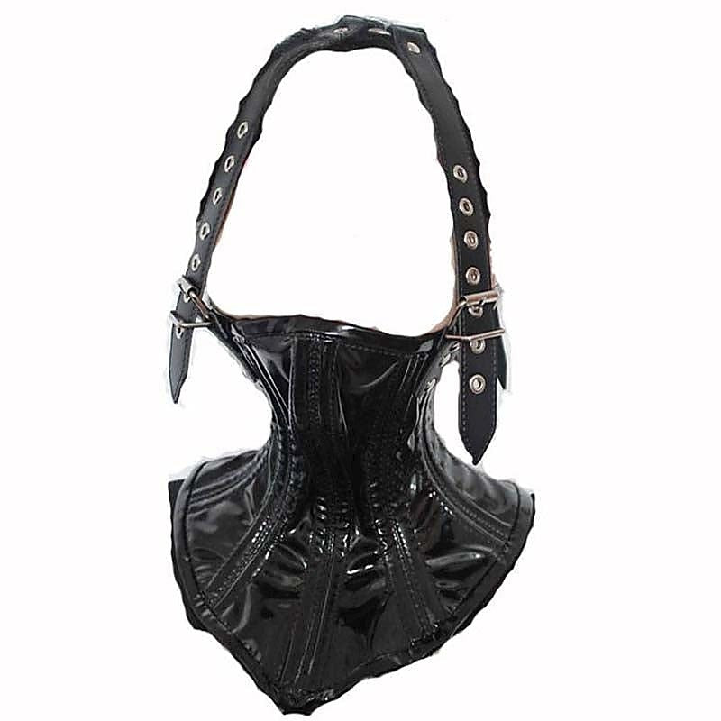 Neck PVC Corset with Head Harness - Cuffs and Restraints