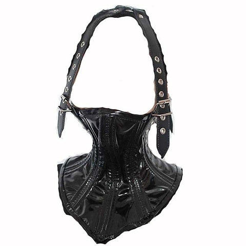 Neck PVC Corset with Head Harness - Cuffs and Restraints