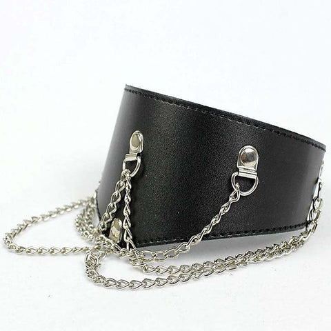 BDStyle Heavy Black Fetish Posture Collar - Adjustable Chains