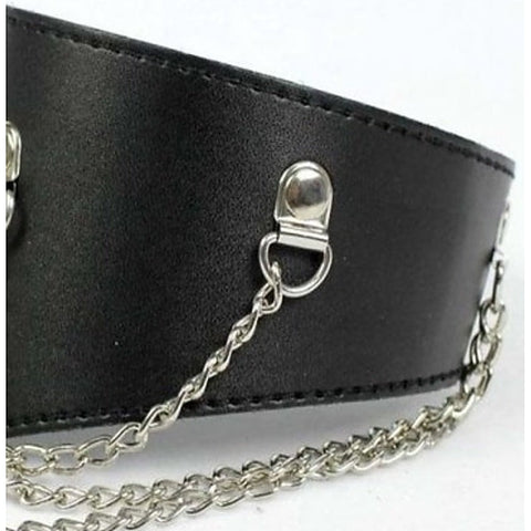 BDStyle Heavy Black Fetish Posture Collar - Adjustable Chains