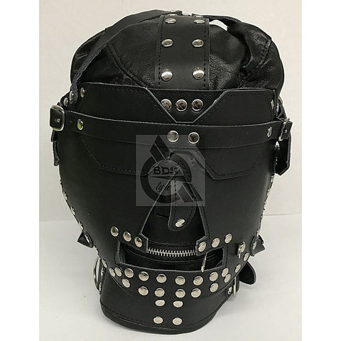 Sensory Deprivation Hood Studded Leather By Bdstyle - Bondage Hoods