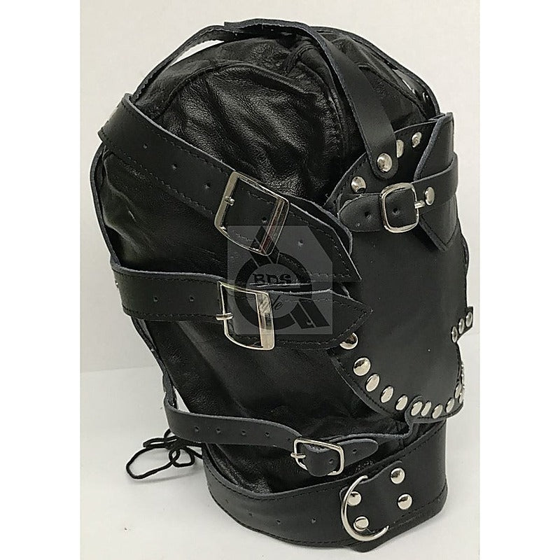 Sensory Deprivation Hood Studded Leather By Bdstyle - Bondage Hoods
