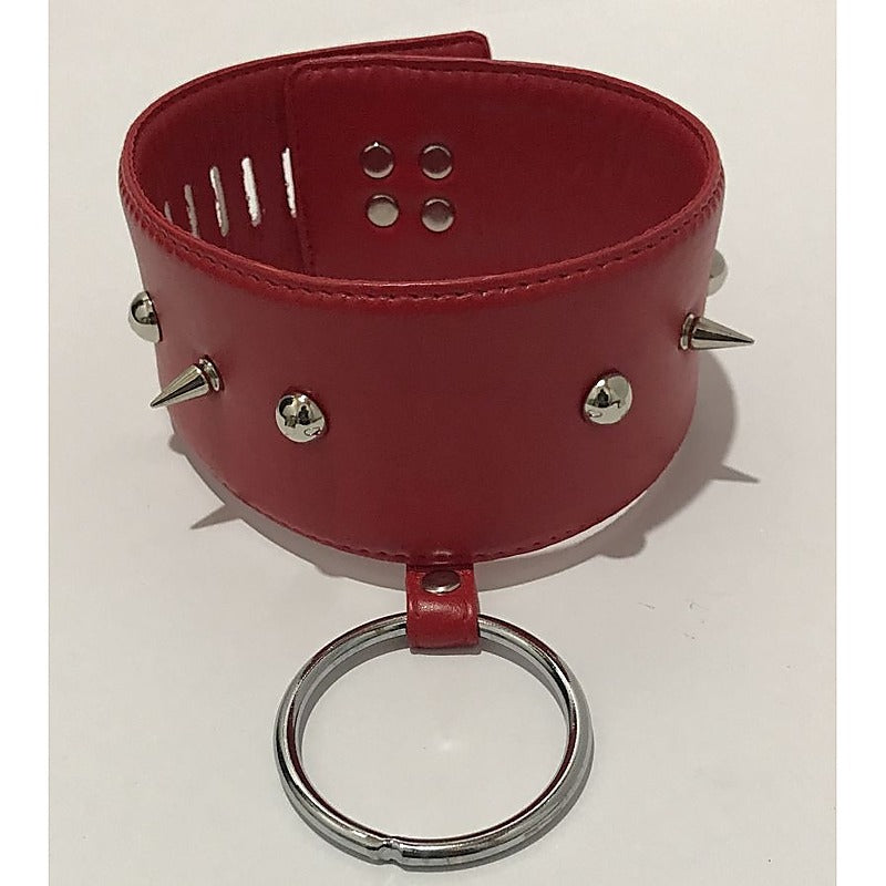 Spiked Bondage Collar Metal O Ring - Collars and Leads
