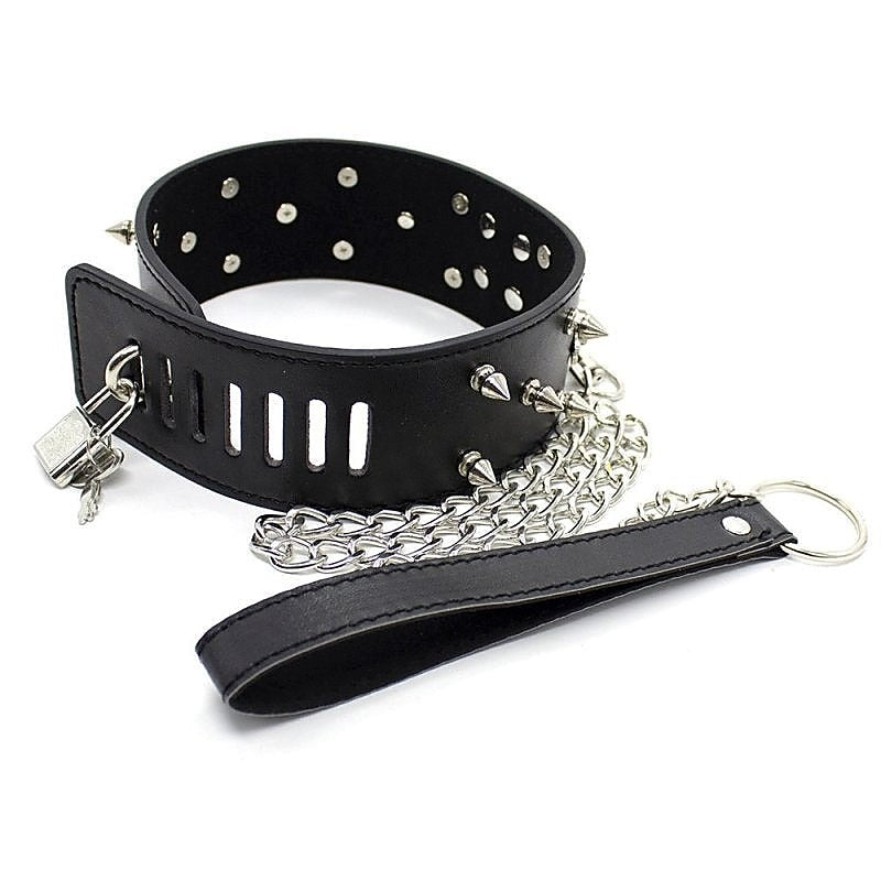 Flat Head Collar Lockable With Full Spikes - Anal Beads and Balls