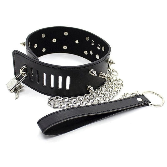 Flat Head Collar Lockable With Full Spikes - Anal Beads and Balls