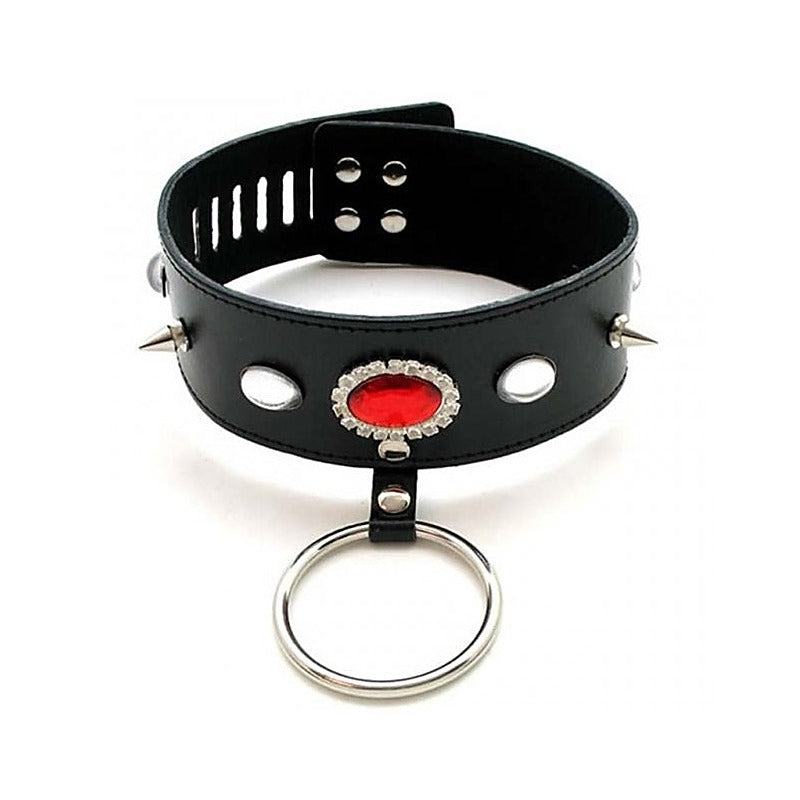 Jewelled Fetish Collar With O Ring - Collars and Leads