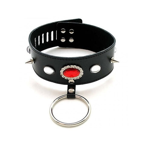 Jewelled Fetish Collar With O Ring - Collars and Leads