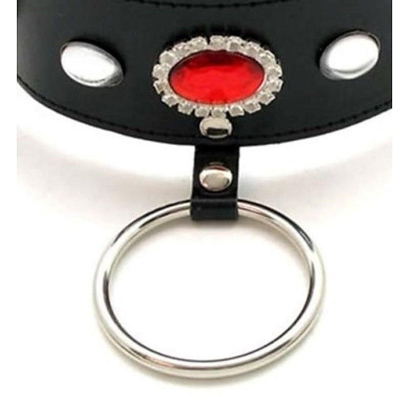 Jewelled Fetish Collar With O Ring - Collars and Leads