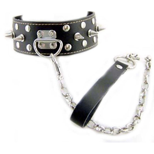 BDStyle Evil Bondage - Spiked Leather Collar with Lead