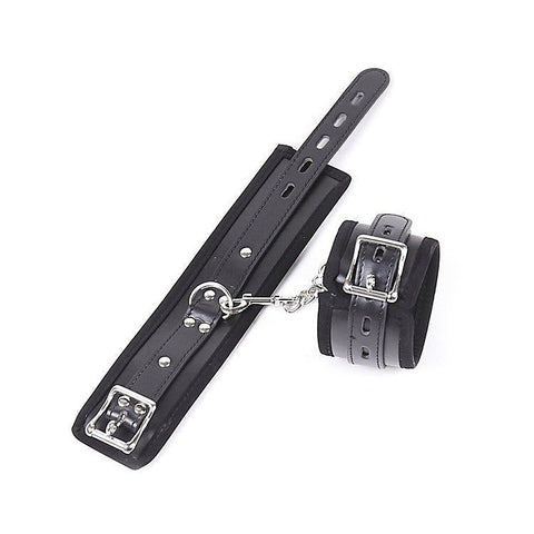 Buckler Faux Leather Cuffs With Chain - Cuffs and Restraints