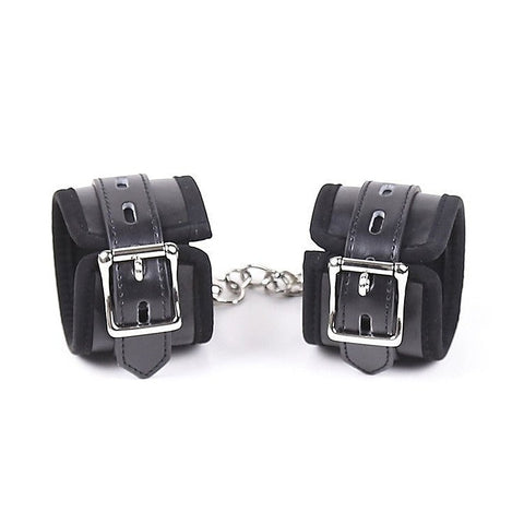 Buckler Faux Leather Cuffs With Chain - Cuffs and Restraints