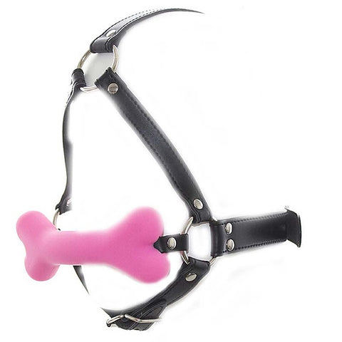 Canine Silicone Bone Gag with Head Harness - Bondage Gags and Bits