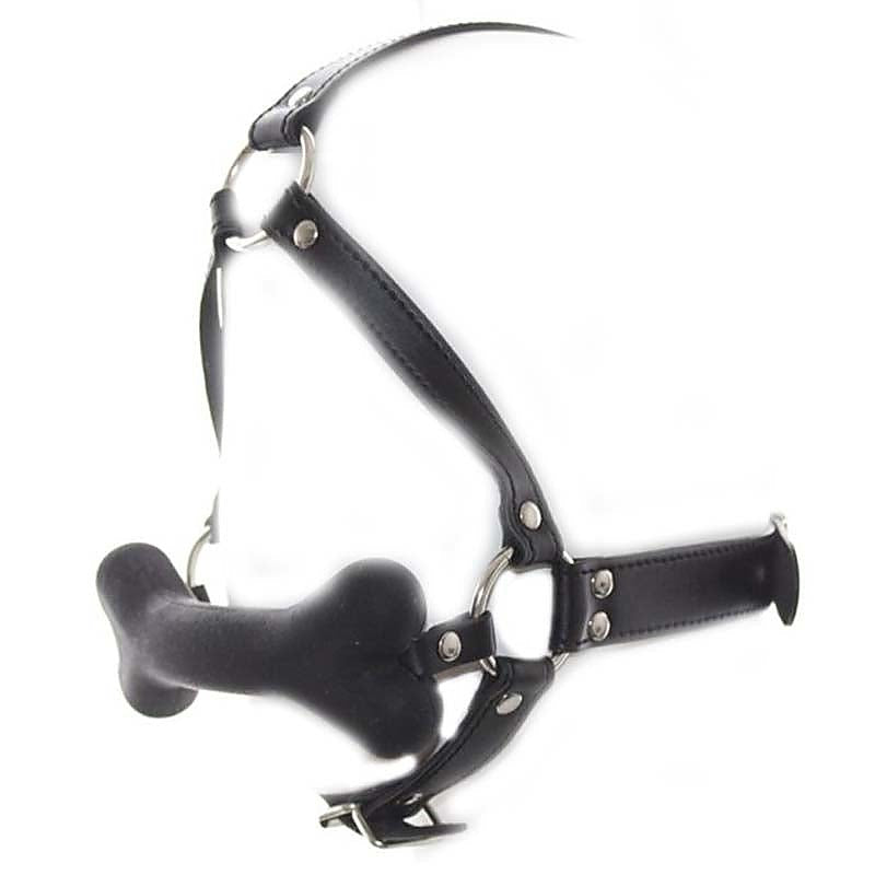 Canine Silicone Bone Gag with Head Harness - Bondage Gags and Bits