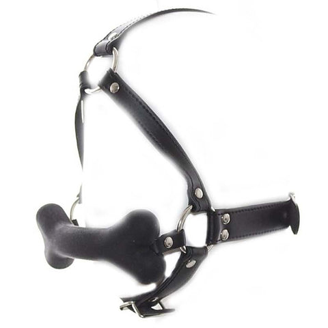 Canine Silicone Bone Gag with Head Harness - Bondage Gags and Bits