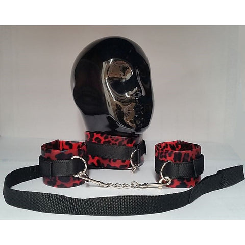 Red Leopard Cuffs and Collar with Leash - Collars and Leads