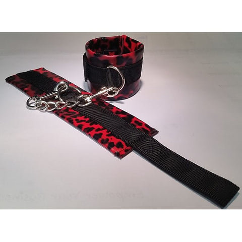Red Leopard Cuffs and Collar with Leash - Collars and Leads