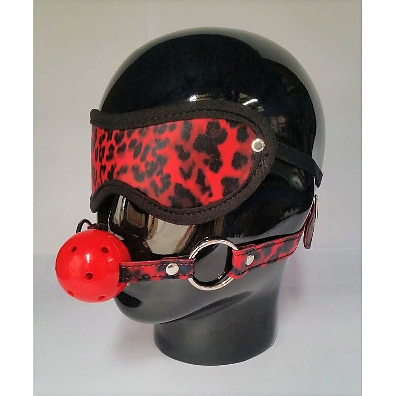 Red Leopard Ball Gag & Eye Mask By Bdstyle - Bondage Gags and Bits