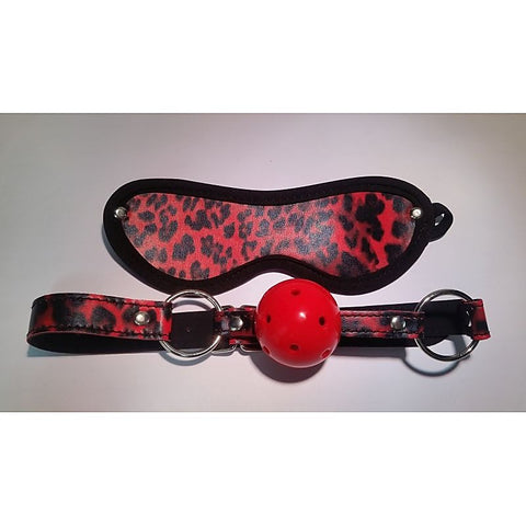Red Leopard Ball Gag & Eye Mask By Bdstyle - Bondage Gags and Bits