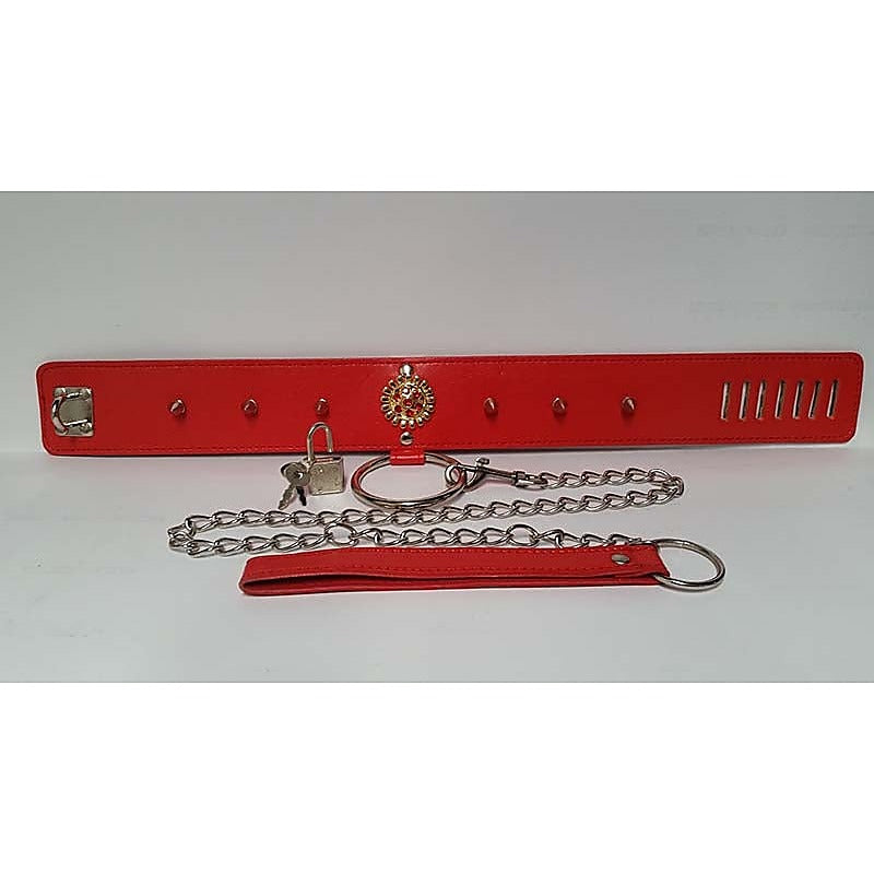 Red Medallion Spiked Collar & Leash - Collars and Leads