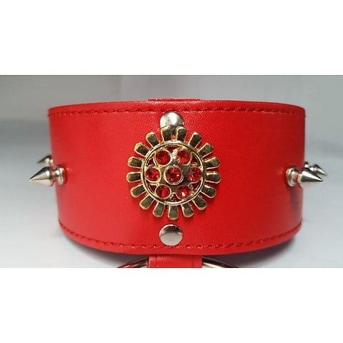 Red Medallion Spiked Collar & Leash - Collars and Leads