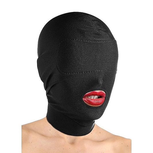 Spandex Open Mouth Hood With Padded Blindfold - Bondage Hoods