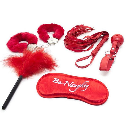 Red Lovers Metal Cuffs Restraint Kit 5 Piece - Bondage Kits