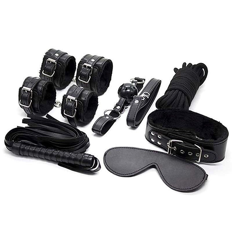 Plush Sm Bondage Kit 7 Pcs Black By Bdstyle - Bondage Kits