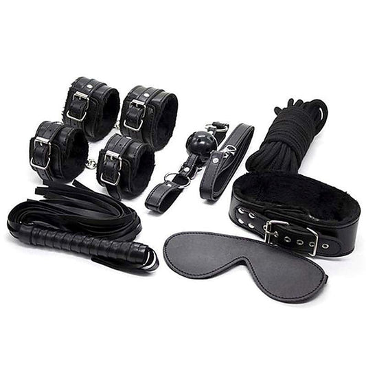 Plush SM Bondage Kit 7 Pcs Black - Bondage Kits