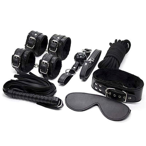 Plush Sm Bondage Kit 7 Pcs Black By Bdstyle - Bondage Kits