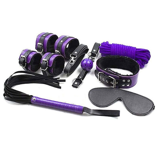Purple And Black Fur Lined Bondage Kit By Bdstyle - Bondage Kits