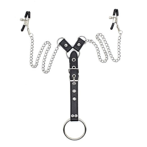 Penitentiary Nipple Clamps And Cock Ring Set By Xr Brands - Nipple and Clit Clamps
