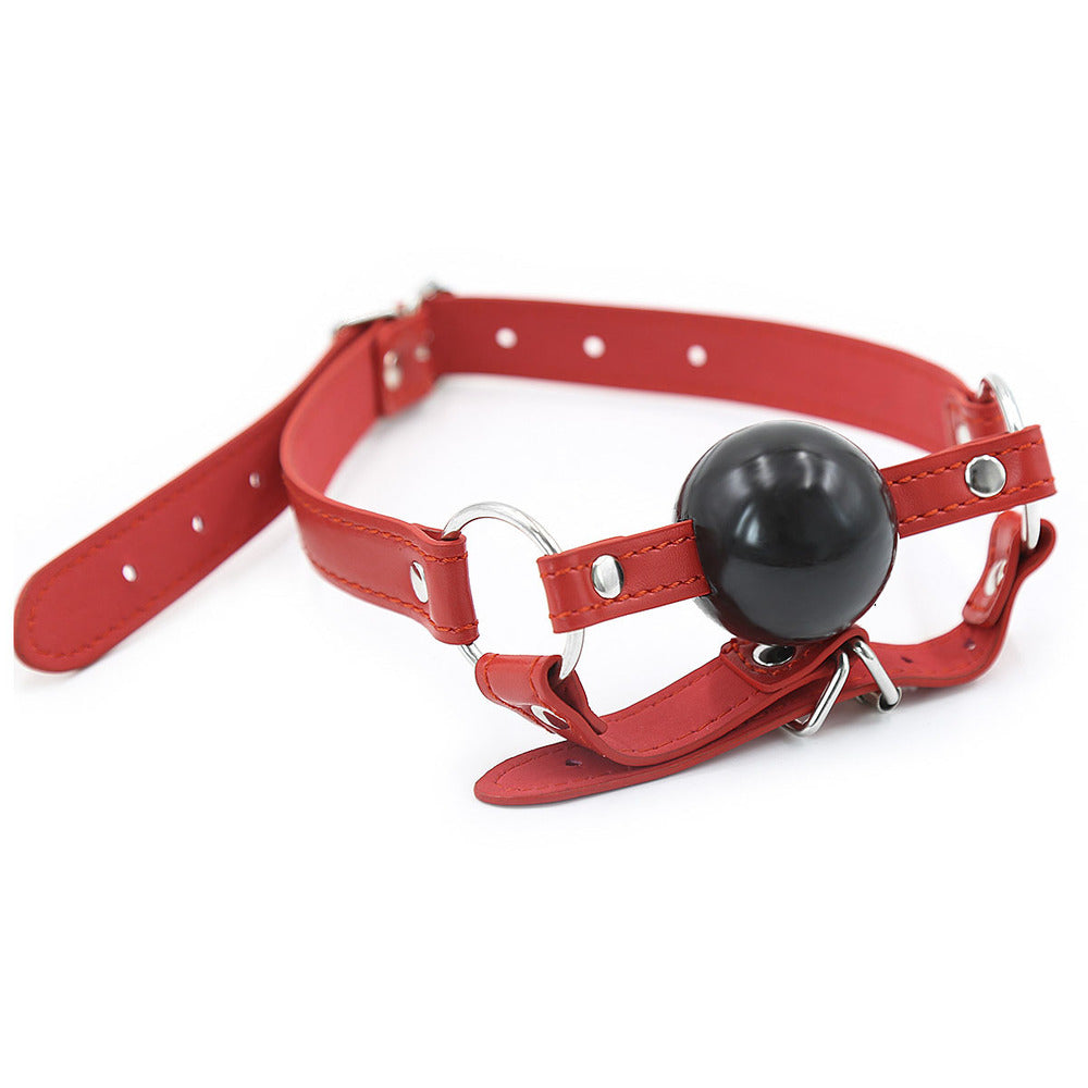 BDSM Ball Gag with Chin Strap Thin - Red Black - Bondage Gags and Bits