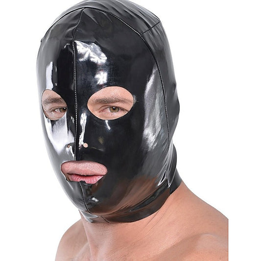 Fetish Fantasy Wet Look 3 Hole BDSM Hood For Him - Bondage Hoods