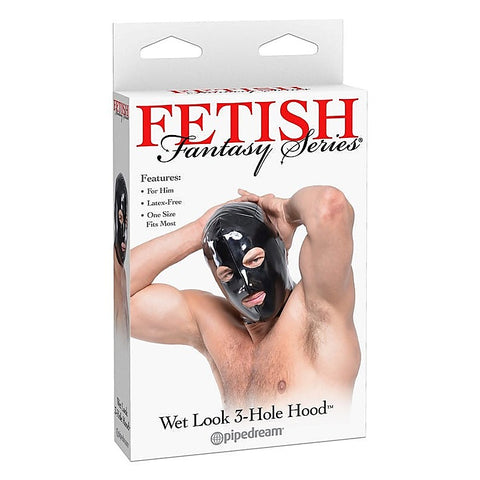 Fetish Fantasy Wet Look 3 Hole Bdsm Hood - Bondage Hoods