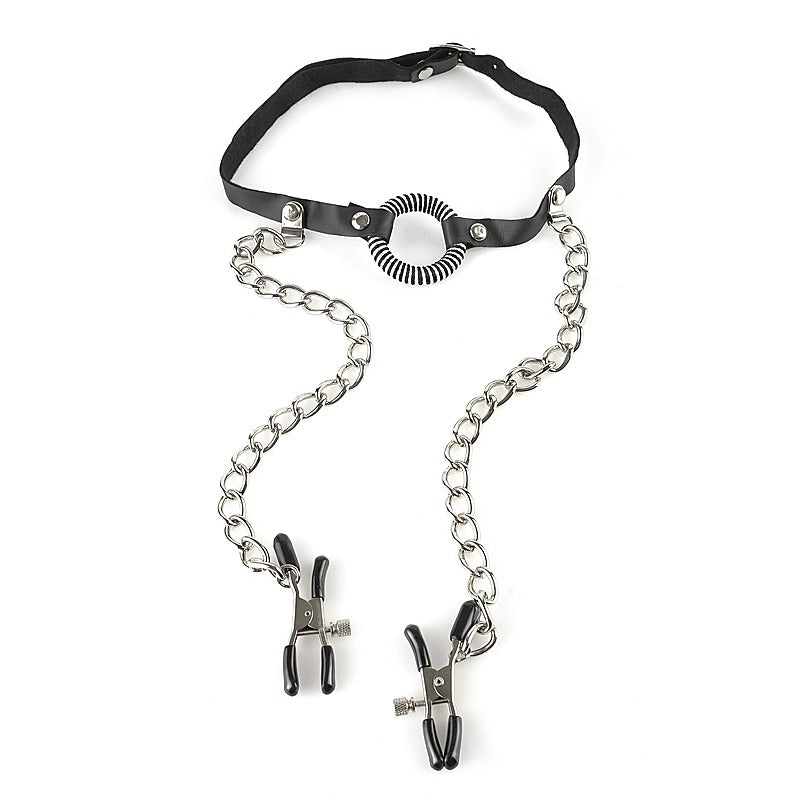 Fetish Fantasy O-Ring Gag with Nipple Clamps - Bondage Gags and Bits