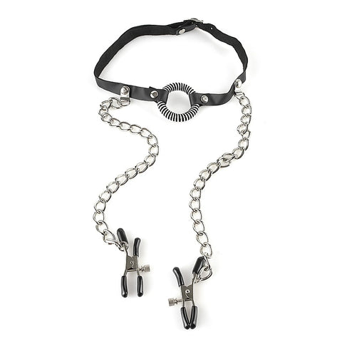 Fetish Fantasy O-Ring Gag with Nipple Clamps - Bondage Gags and Bits