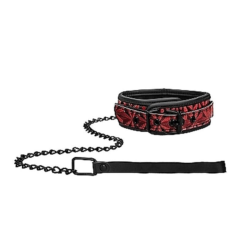 Ouch! Luxury Collar with Leash by Shots Toys - Masks And Blindfolds