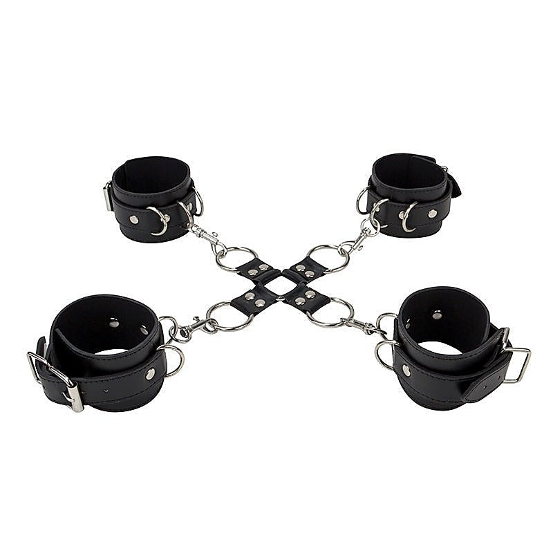 Ouch! Leather Hand And Leg Cuffs By Shots Toys - Waterproof Vibrators